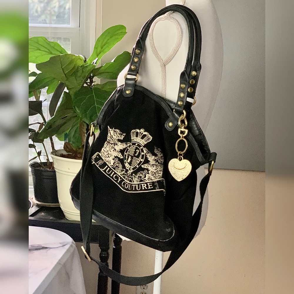 Juicy Couture large velour leather tote in black
